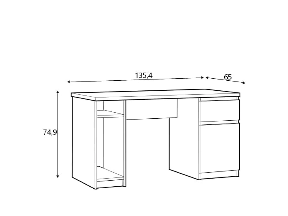 Biurko Fribo 135x75x65cm - szuflada - szafka - pokój młodzieżowy gabinet - dąb ribbeck