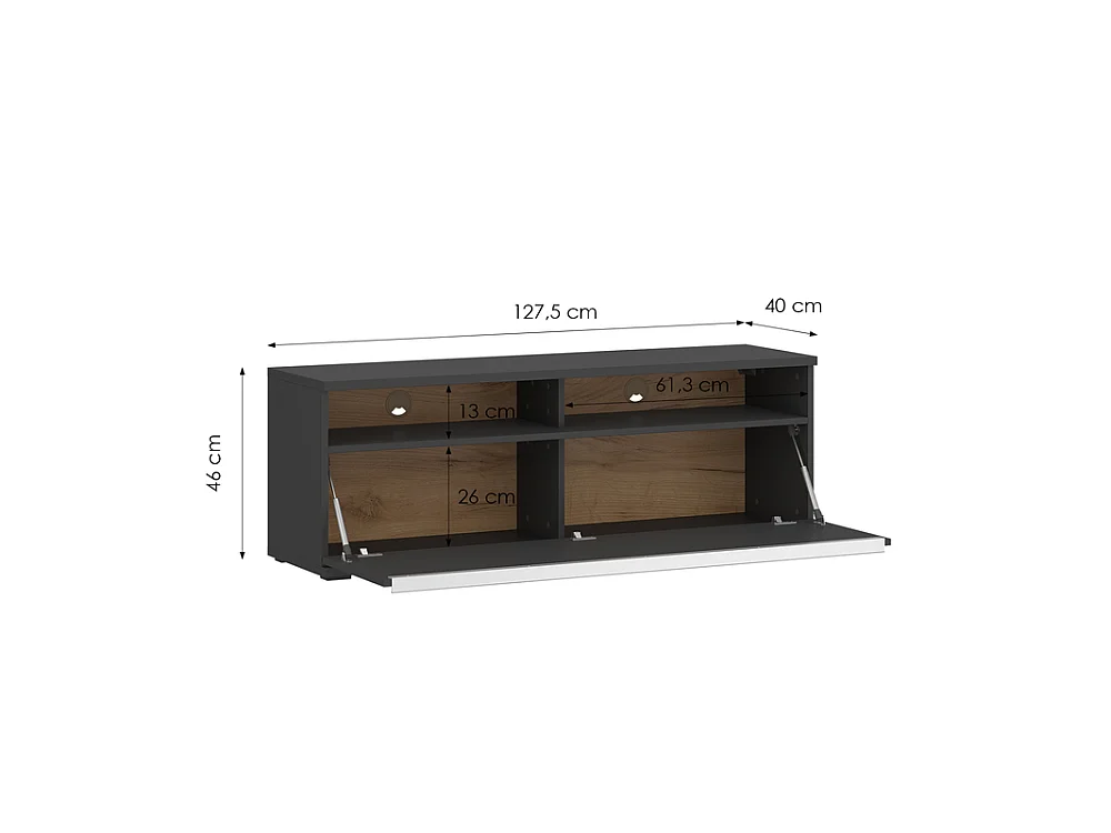 Meuble TV Nisa 127,5x45x40cm - étagère ouverte 4 tablettes - pour salon - basalte