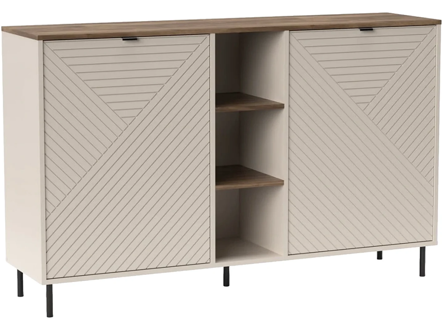 Commode Evo 153x95x40cm - étagères et niches ouvertes - salon - cachemire/chêne castello