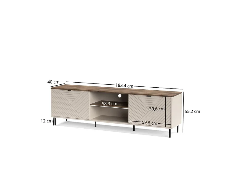 Meuble TV Evo 183x55x40cm - 2 armoires 2 étagères - pour salon - cachemire/chêne castello