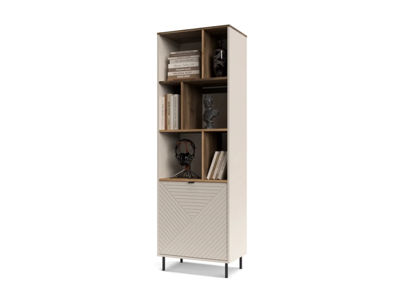 Étagère Evo 63x195x40cm - ouverte avec meuble bas - salon - cachemire/chêne castello