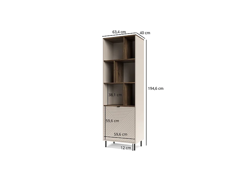 Étagère Evo 63x195x40cm - ouverte avec meuble bas - salon - cachemire/chêne castello