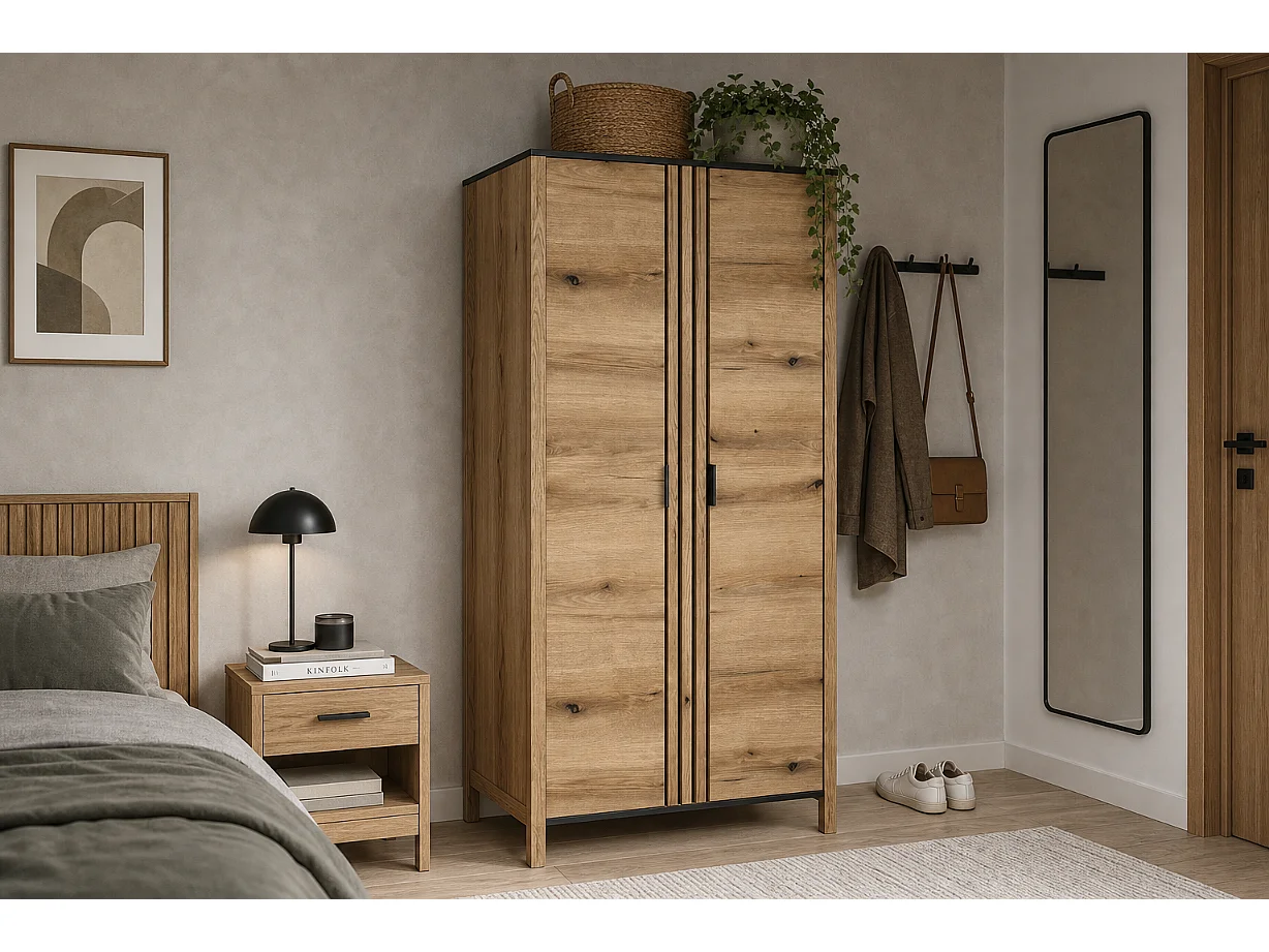Szafa Helix 98x200x58cm - 2 drzwi 5 półek - sypialnia przedpokój - dąb evoke