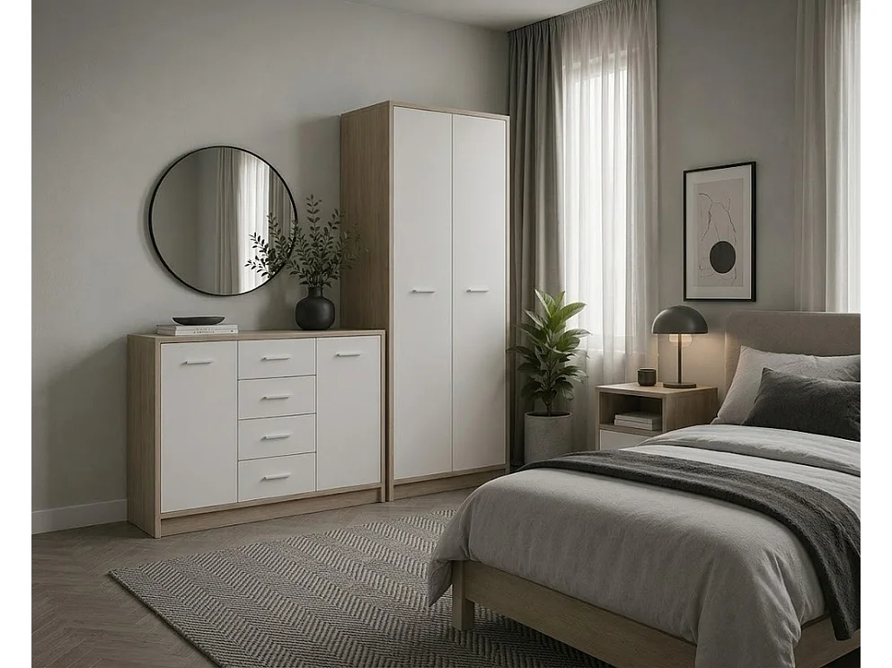 Szafa Nubo 80x197x54cm - 2 drzwi 1 półka wieszak - do sypialni - dąb sonoma/biały
