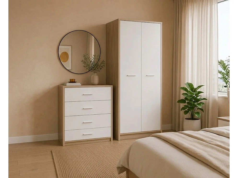 Szafa Nubo 80x197x54cm - 2 drzwi 1 półka wieszak - do sypialni - dąb sonoma/biały