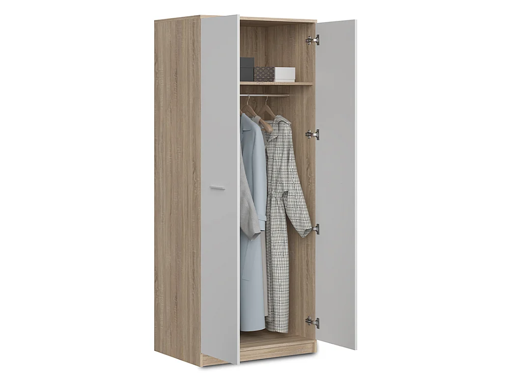 Szafa Nubo 80x197x54cm - 2 drzwi 1 półka wieszak - do sypialni - dąb sonoma/biały