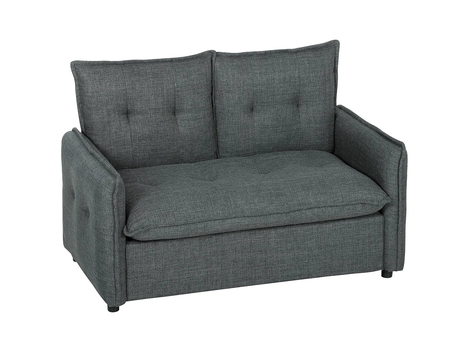 Canapé 2 places compact 131 cm effet capitonné polyester coton anthracite