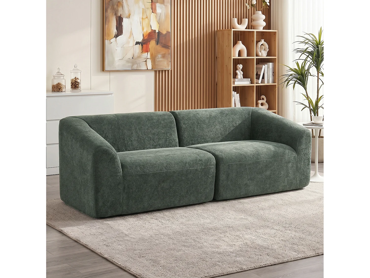 Canapé 3 places en tissu chenille vert
