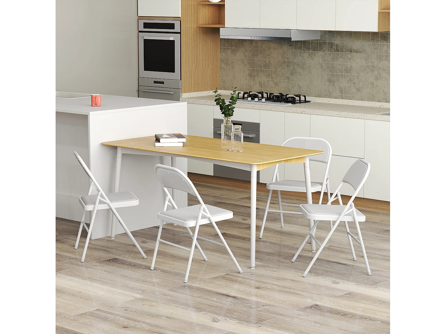 Lot de 4 chaises pliantes portables en velours côtelé et acier blanc