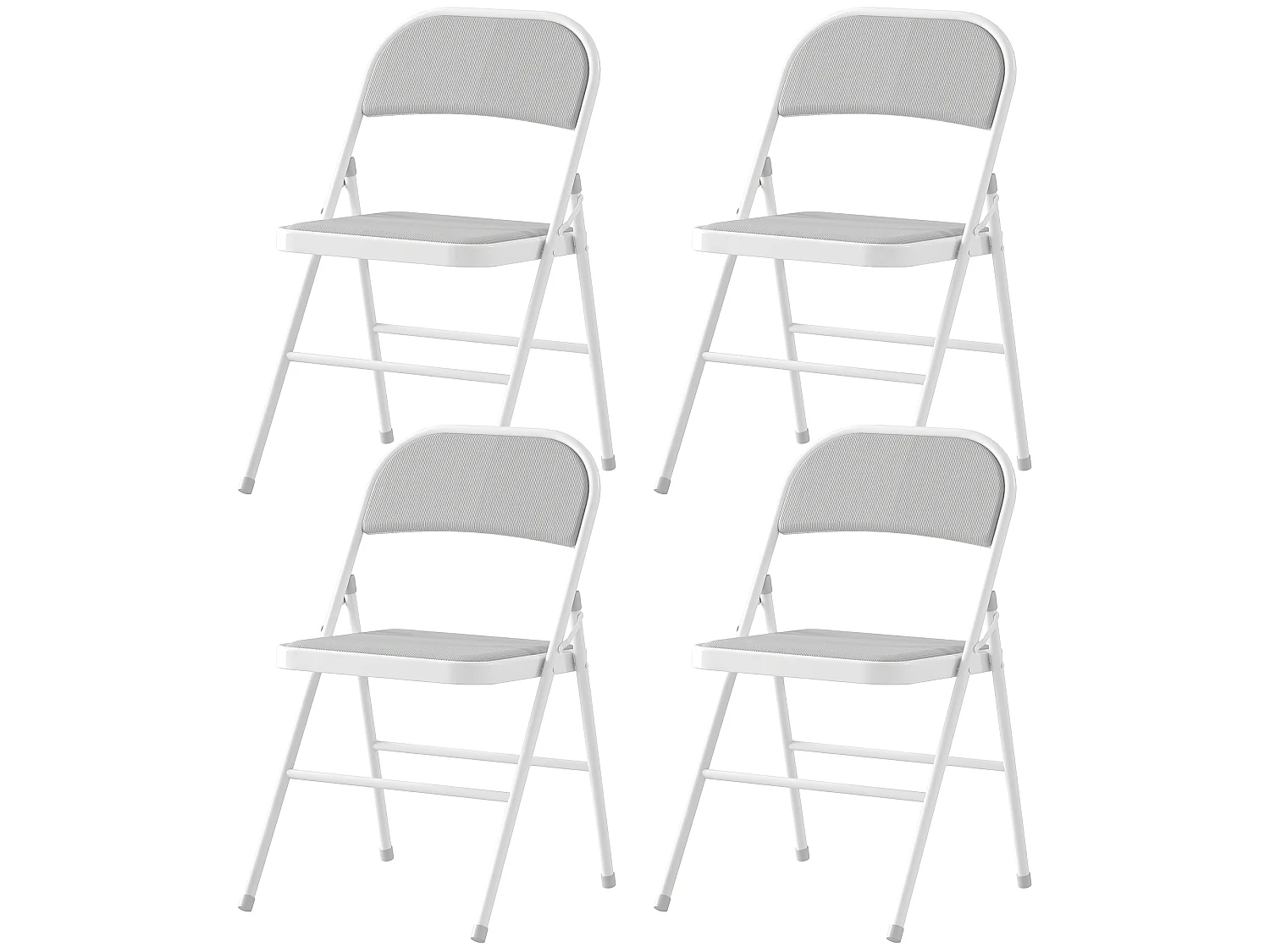 Lot de 4 chaises pliantes portables en velours côtelé et acier blanc