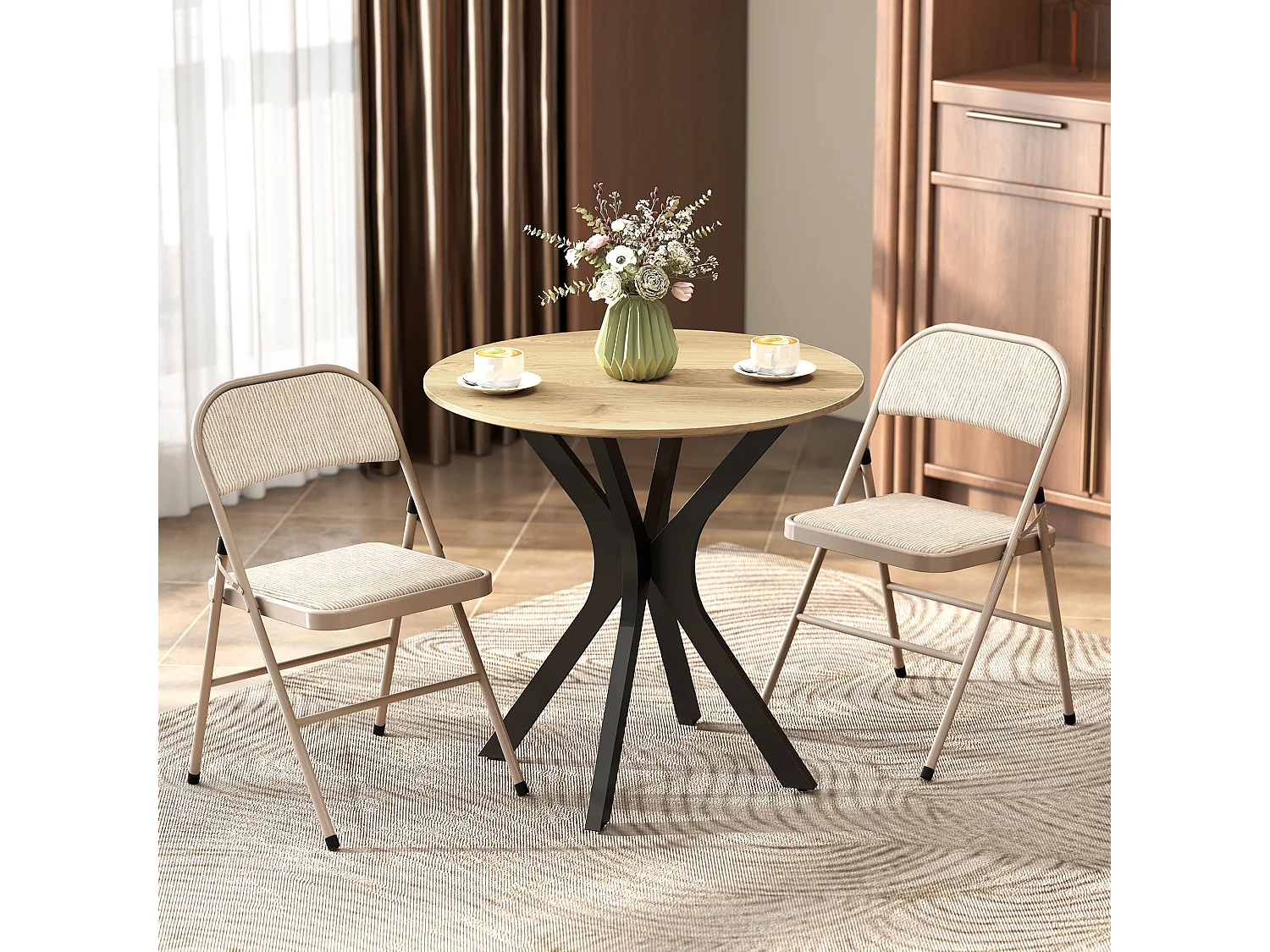 Lot de 2 chaises pliantes assise dossier rembourrés acier tissu toucher lin beige