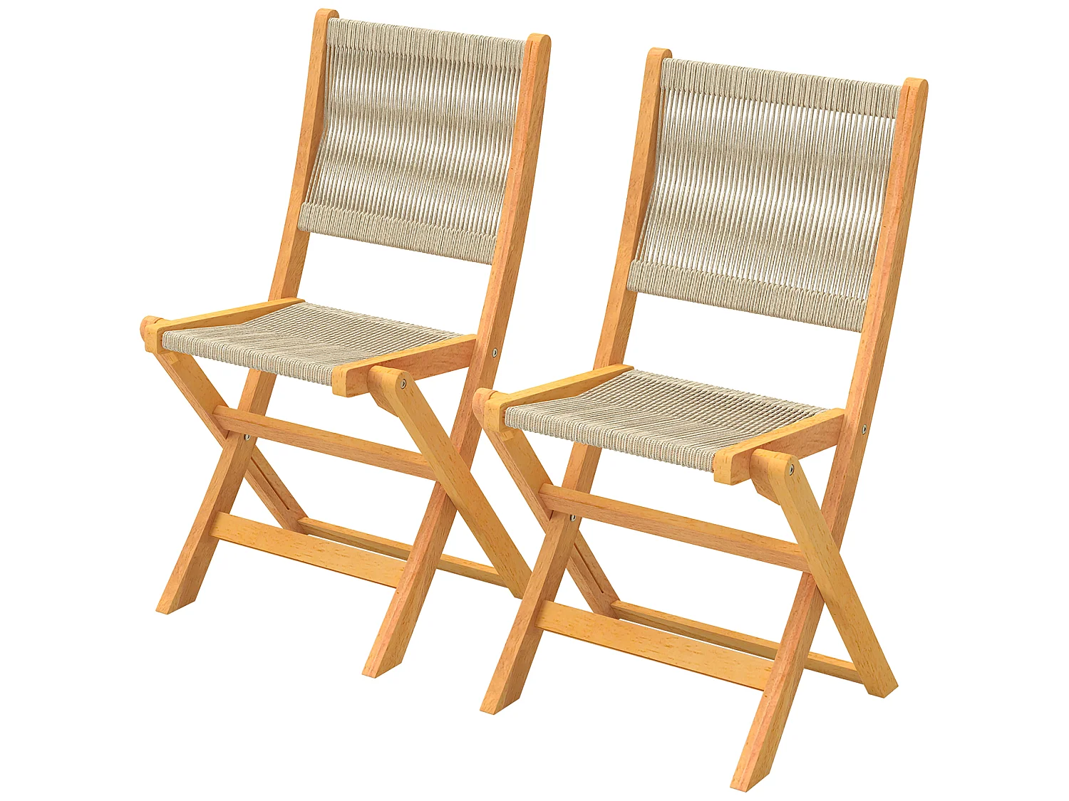Lot de 2 chaises de jardin pliantes bois d'acacia FSC beige cordage effet rotin