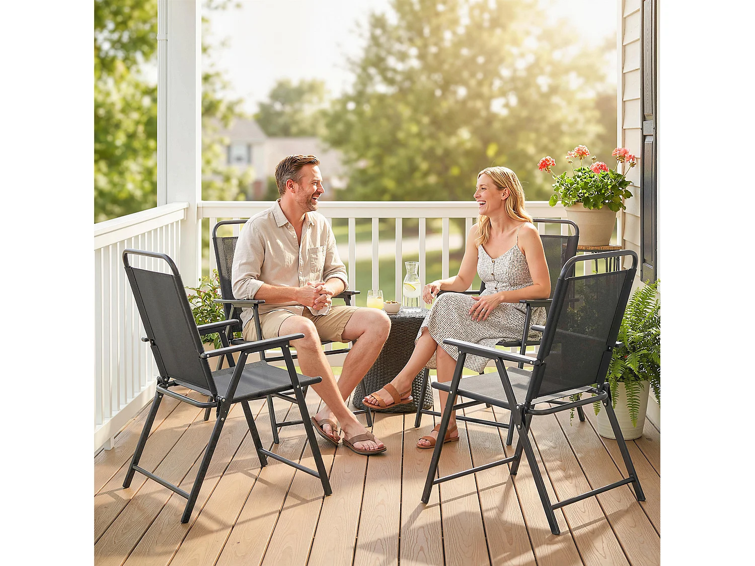 Lot de 4 chaises de jardin pliables acier textilène noir