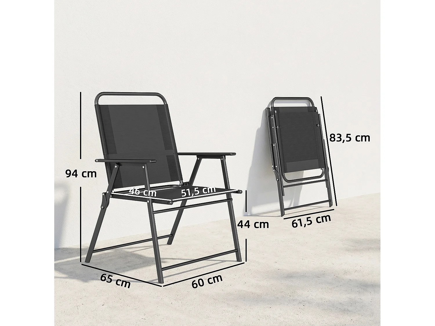 Lot de 4 chaises de jardin pliables acier textilène noir