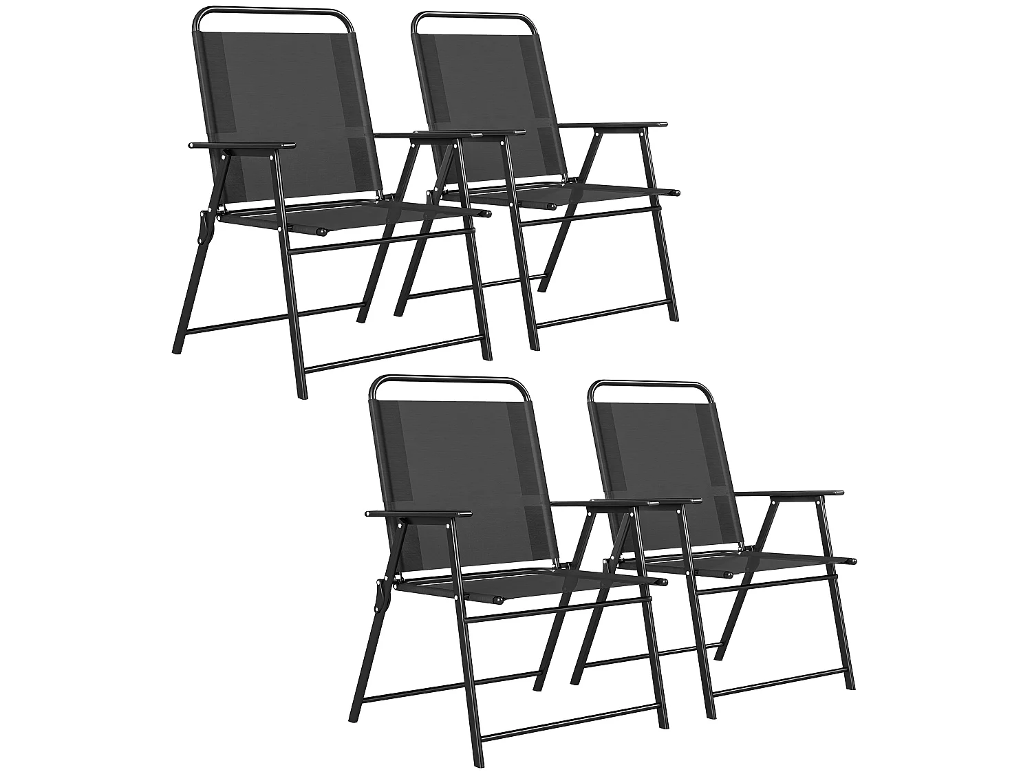 Lot de 4 chaises de jardin pliables acier textilène noir