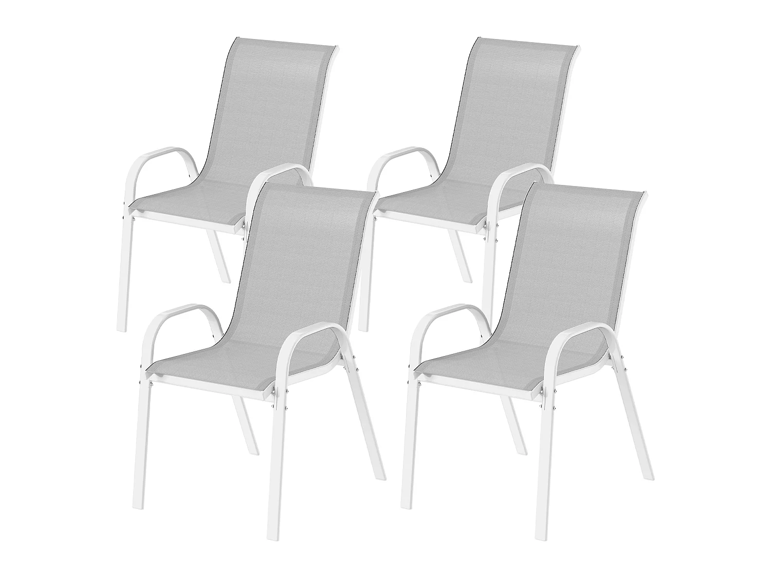 Lot de 4 chaises de jardin empilables - assise ergonomique, haut dossier, accoudoirs - acier textilène gris