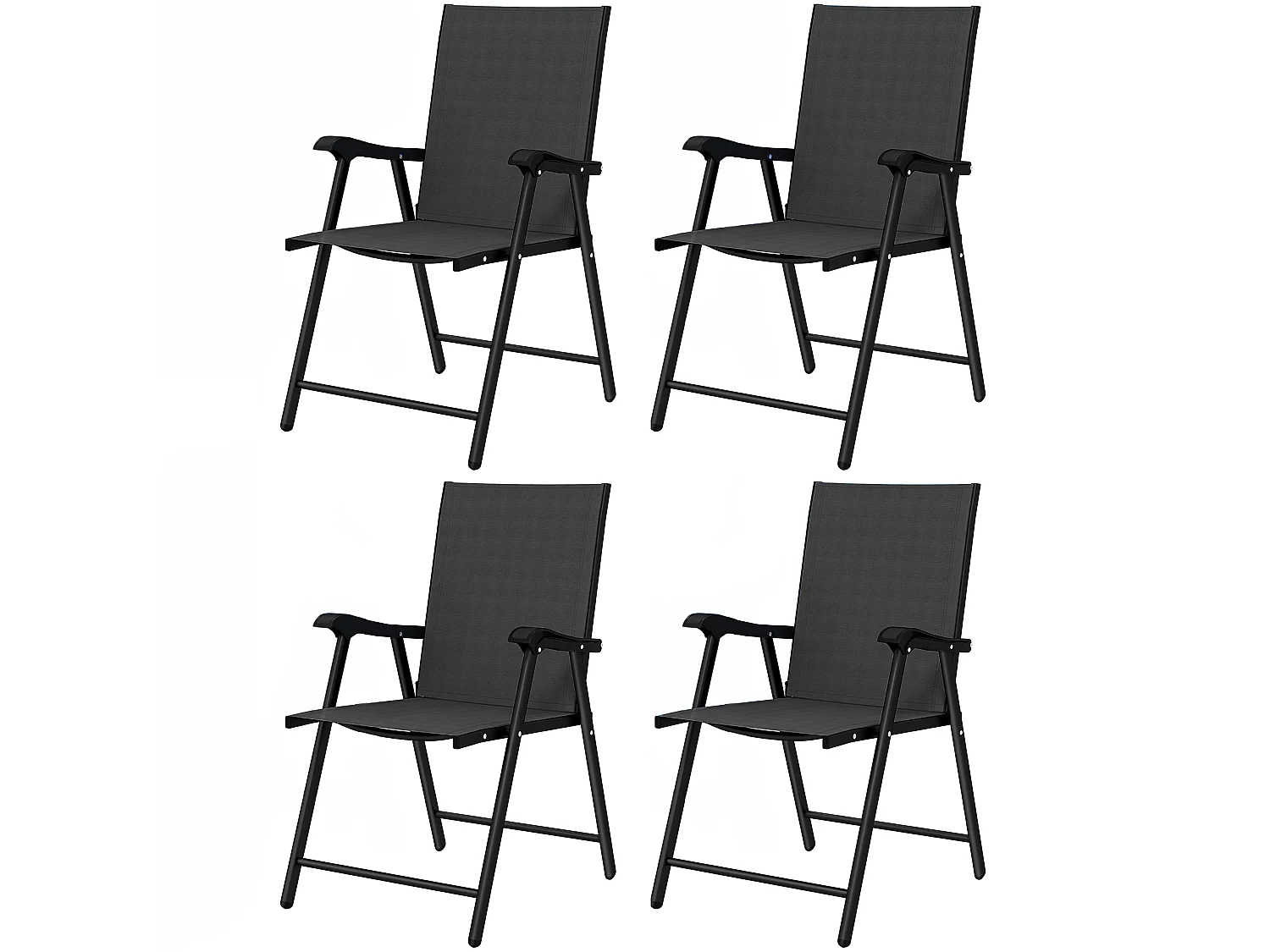 Lot de 4 chaises de jardin pliantes dossier haut textilène noir