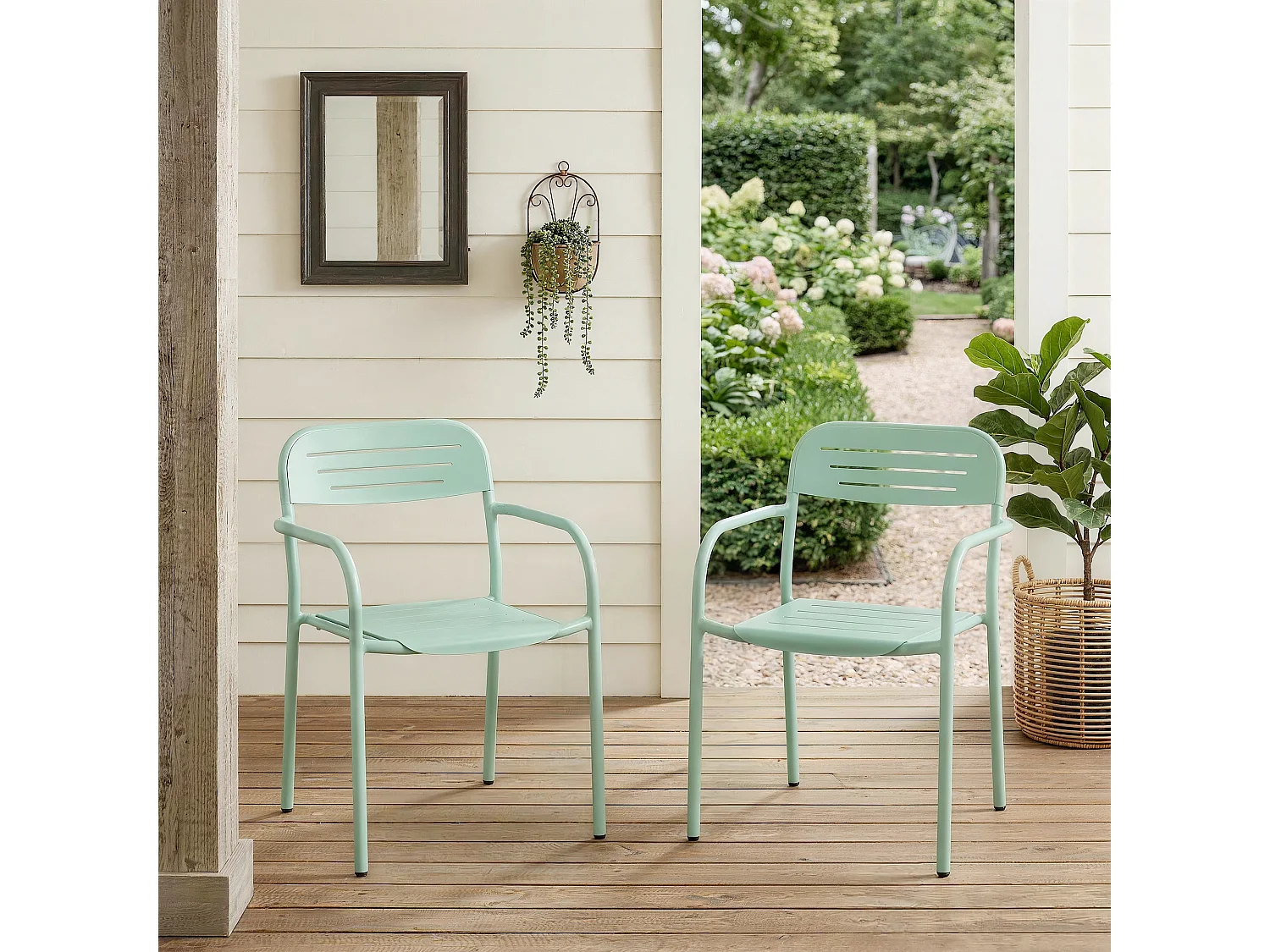 Lot de 2 chaises de jardin empilables métal vert d'eau