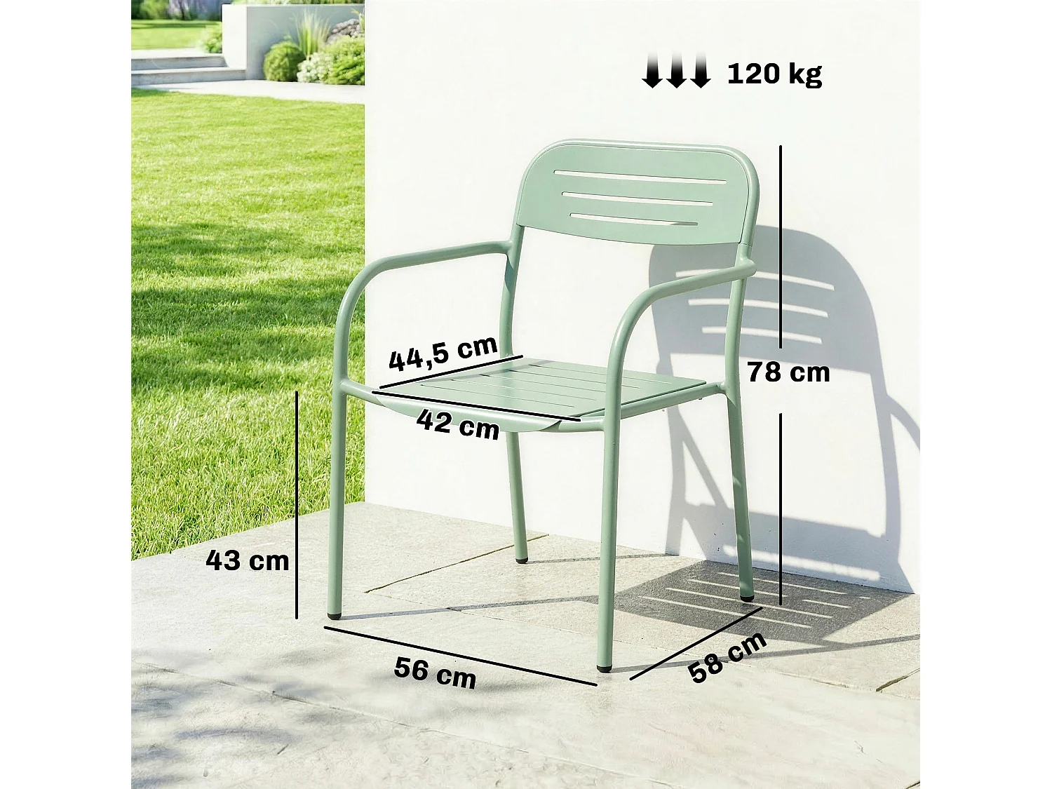 Lot de 2 chaises de jardin empilables métal vert d'eau
