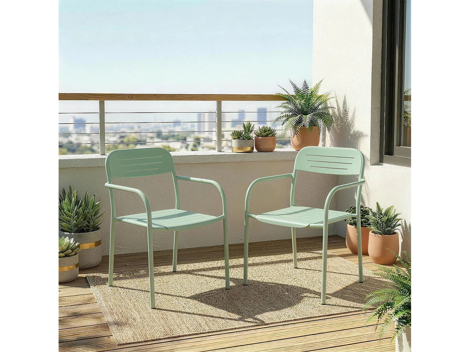 Lot de 2 chaises de jardin empilables métal vert d'eau