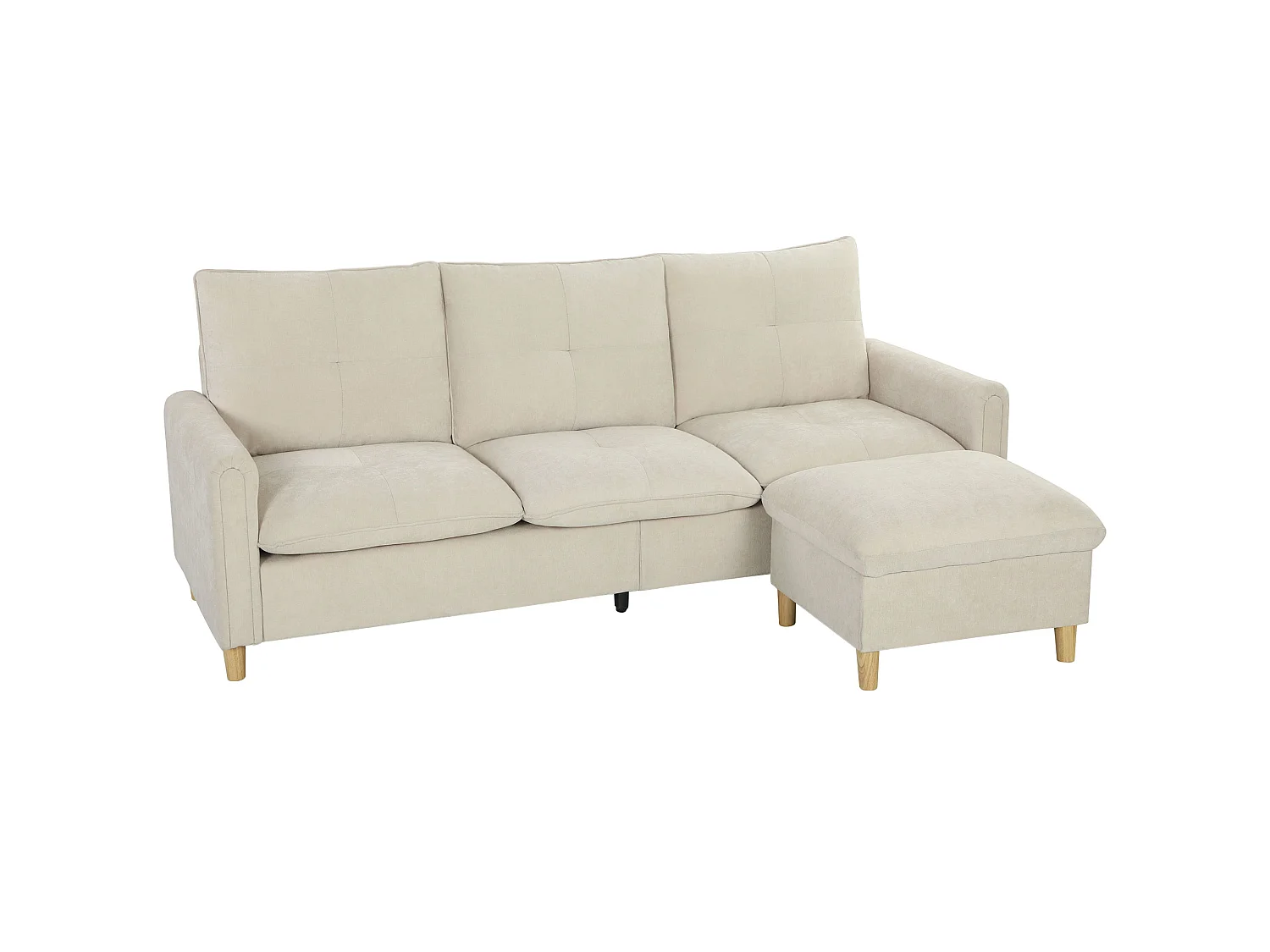 Canapé 3 places avec rangement avec pouf en tissu beige