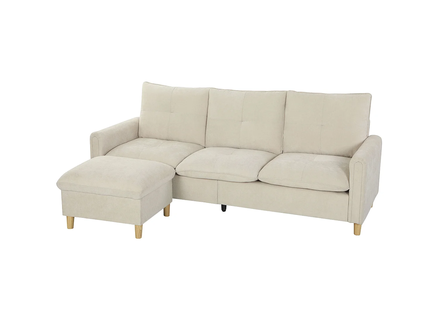 Canapé 3 places avec rangement avec pouf en tissu beige