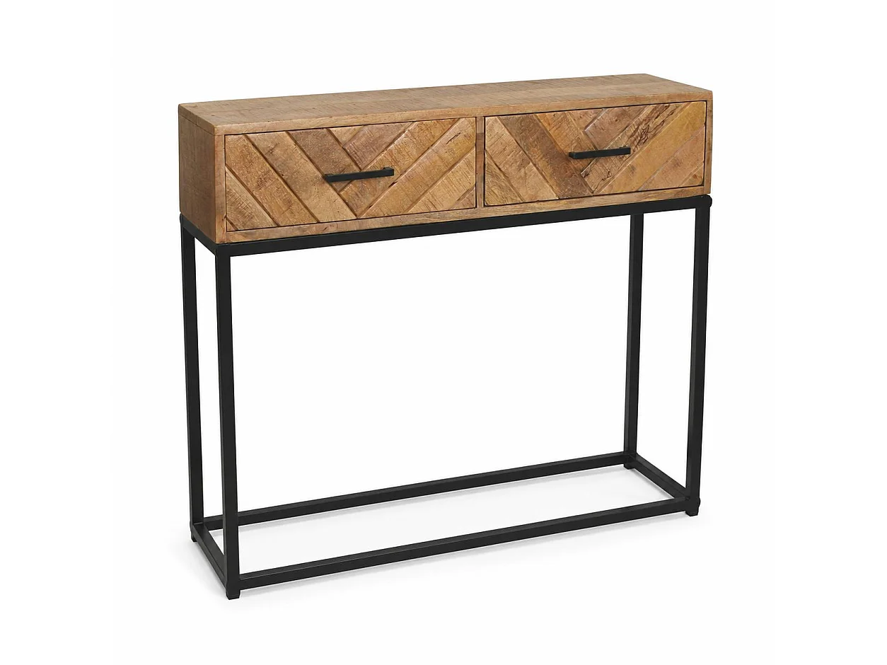 Console d'entrée en bois de manguier 2 tiroirs BRIX