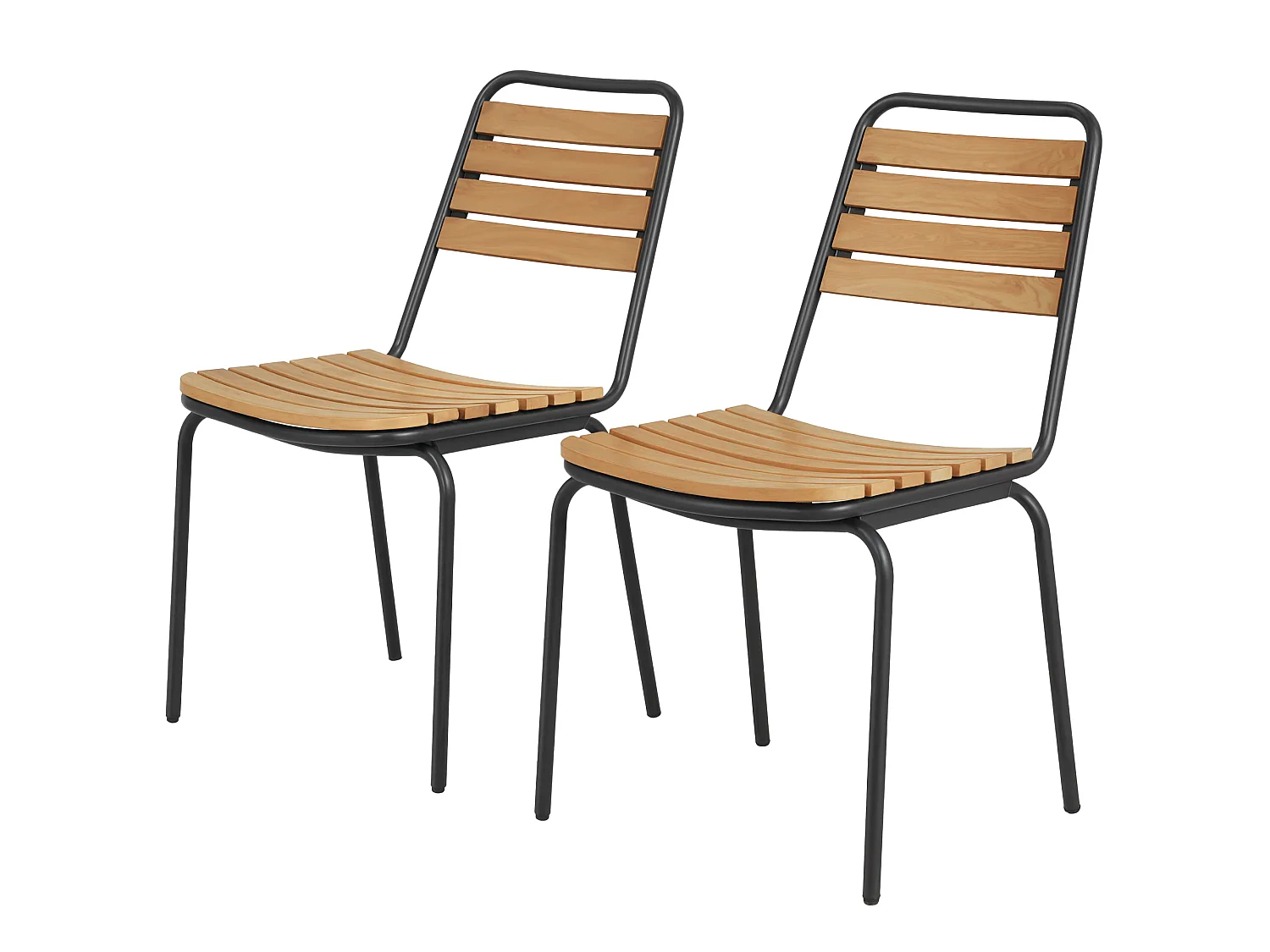 Lot de 2 chaises de jardin empilables acier noir bois eucalyptus pré-huilé