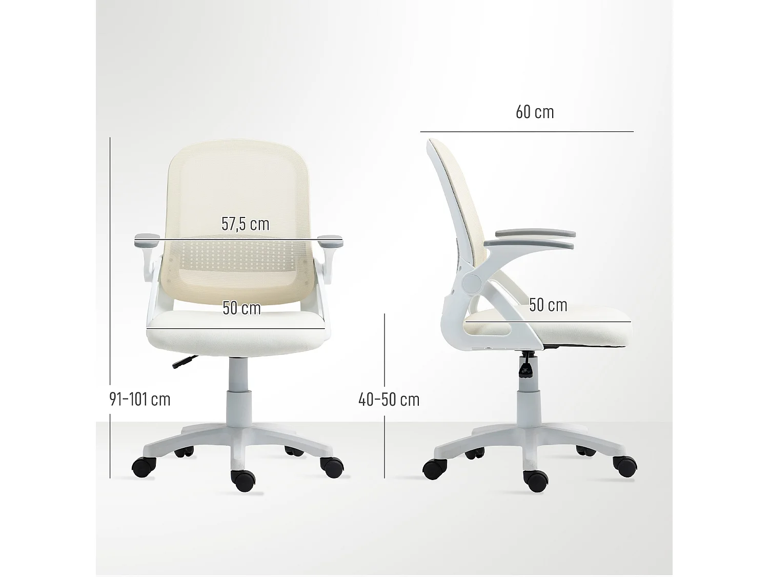 Chaise de bureau pivotante ergonomique accoudoirs rabattables maille blanc