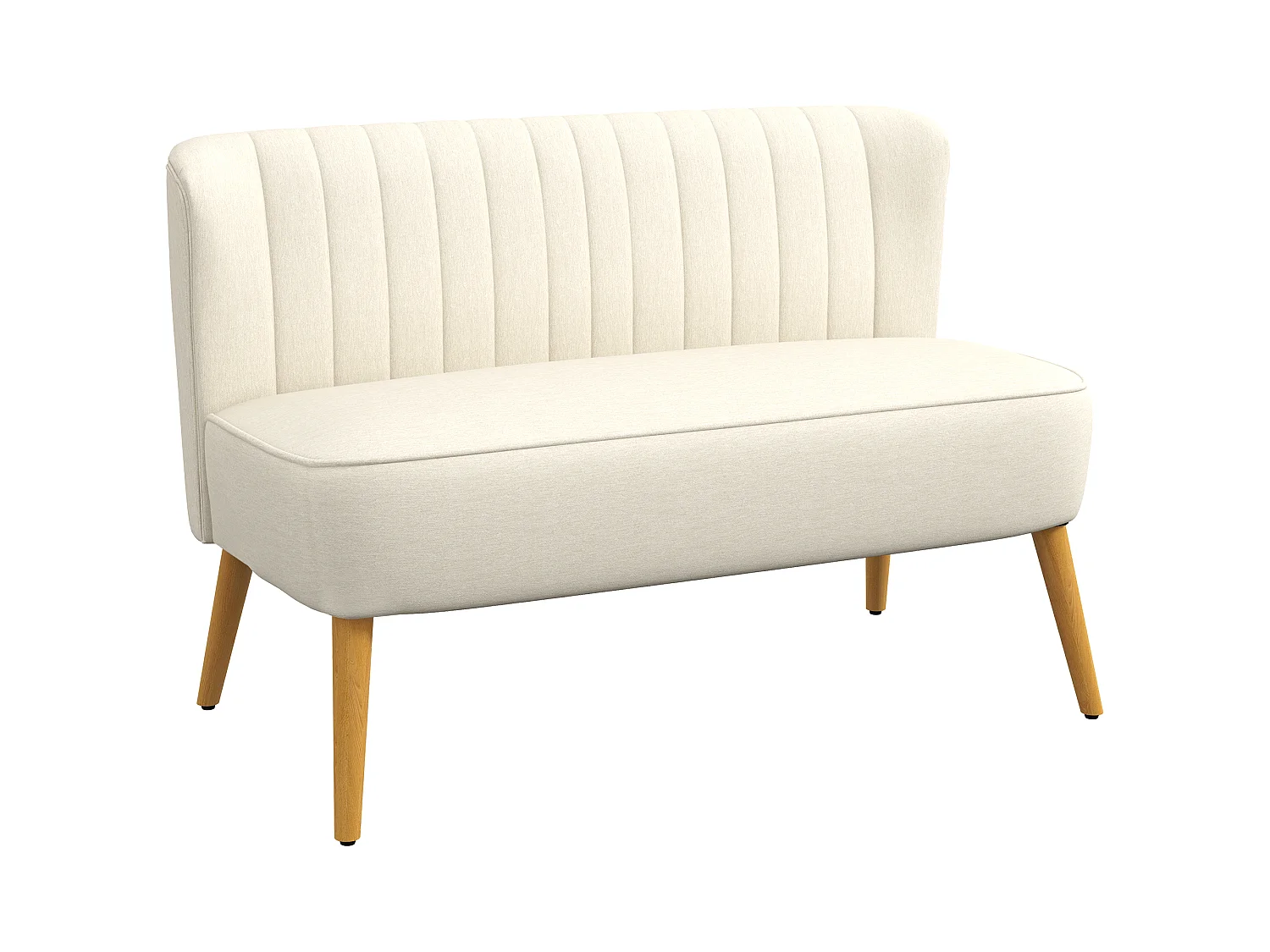 Canapé 2 places style scandinave piètement bois hévéa tissu beige clair