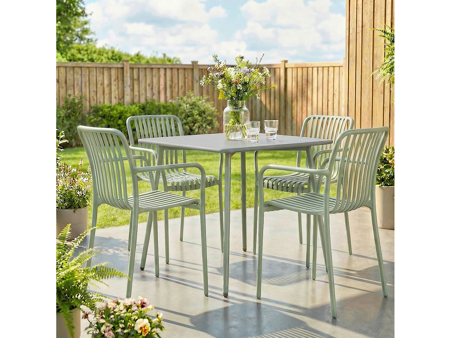 Lot de 4 chaises de jardin empilables vert