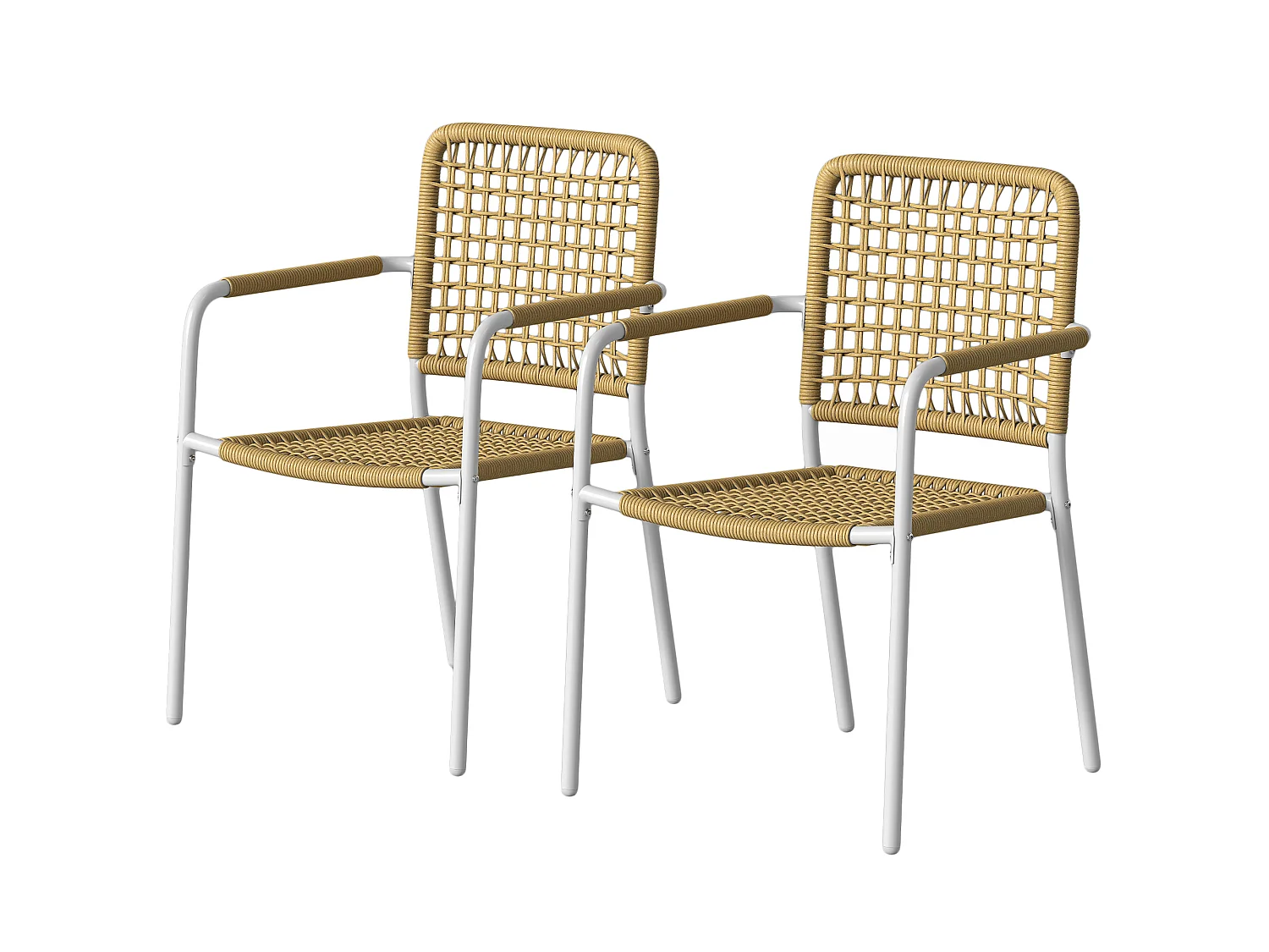 Lot de 2 chaises de jardin style bohème résine tressée coloris naturel métal blanc