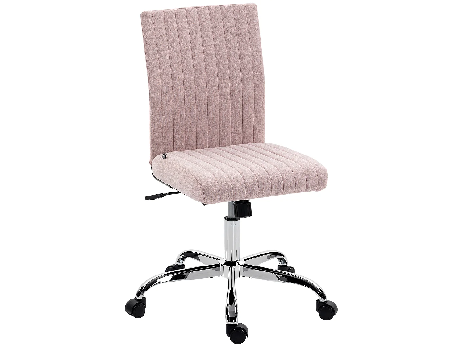 Chaise de bureau design métal chromé tissu surpiqûres verticales rose