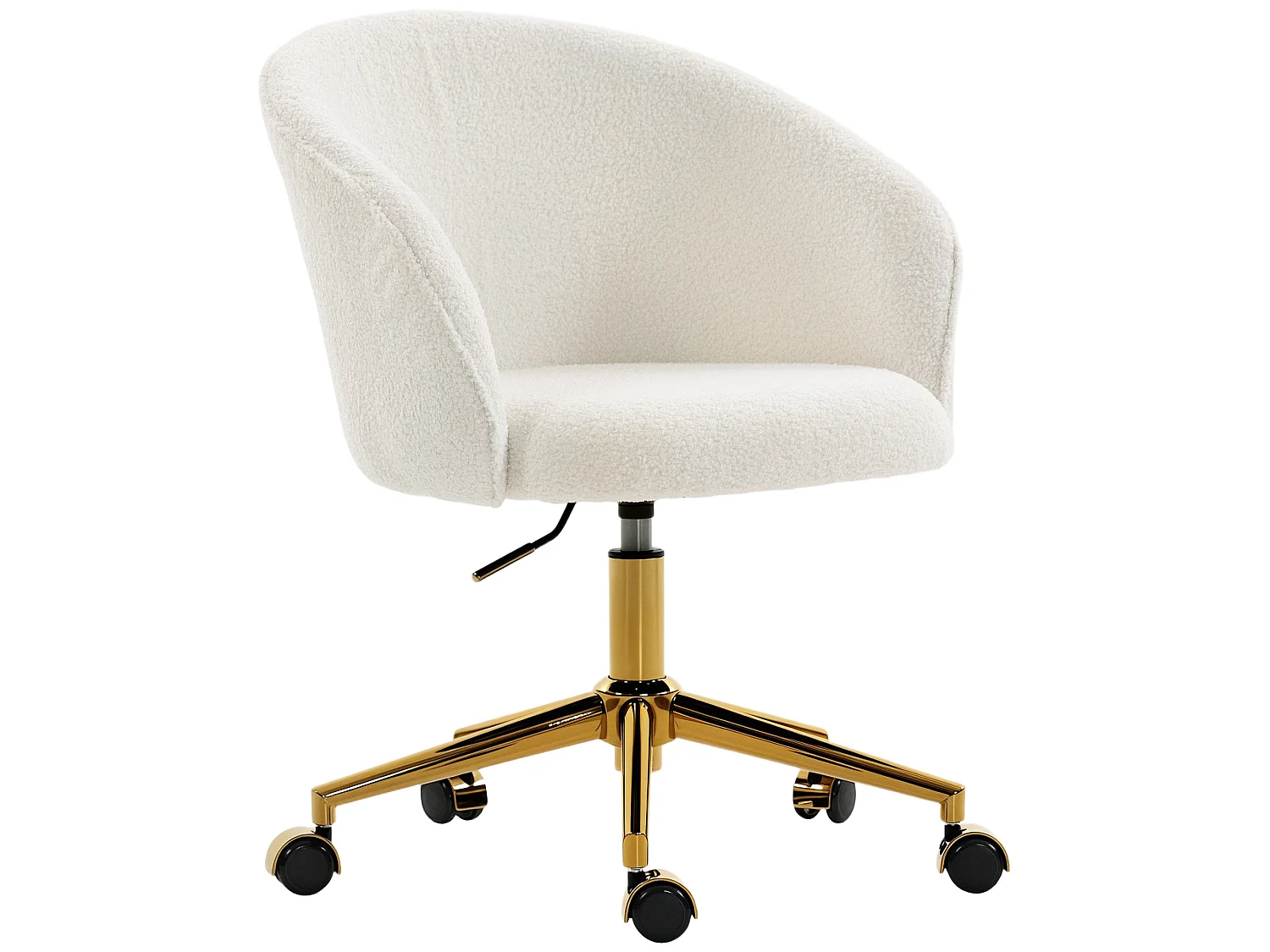 Chaise de bureau design bouclette crème piètement acier doré