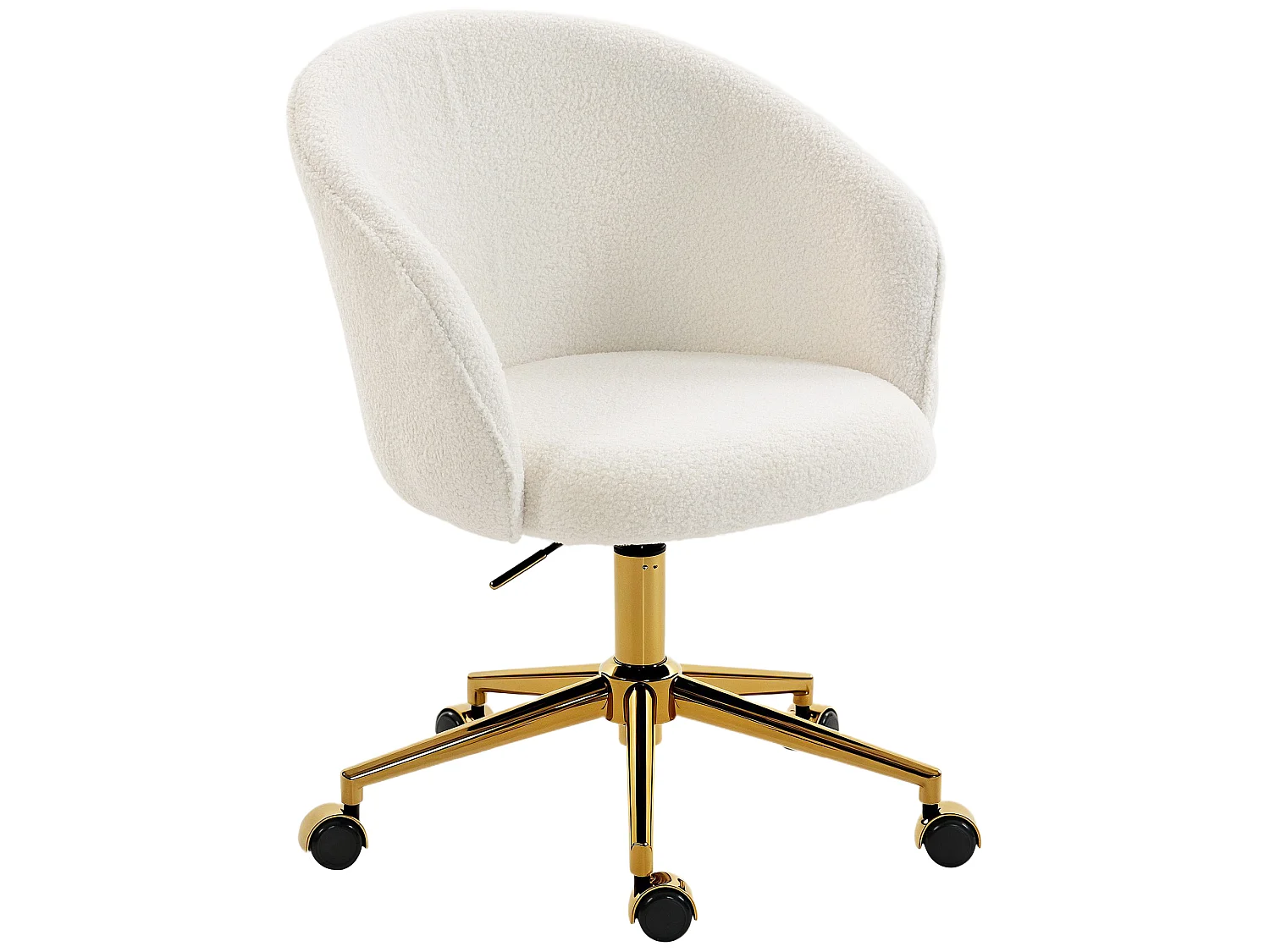 Chaise de bureau design bouclette crème piètement acier doré