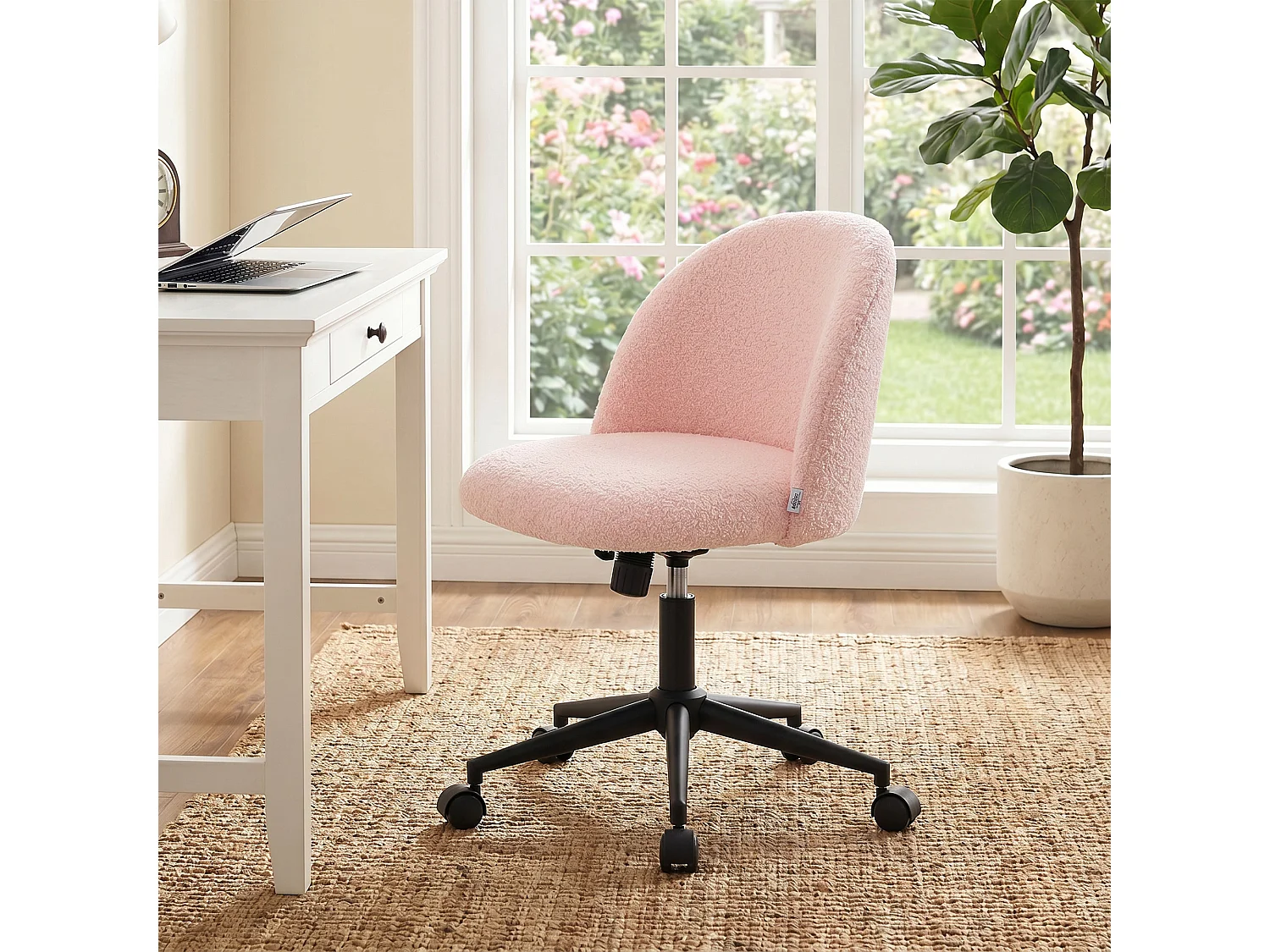 Chaise de bureau pivotante réglable bouclette rose