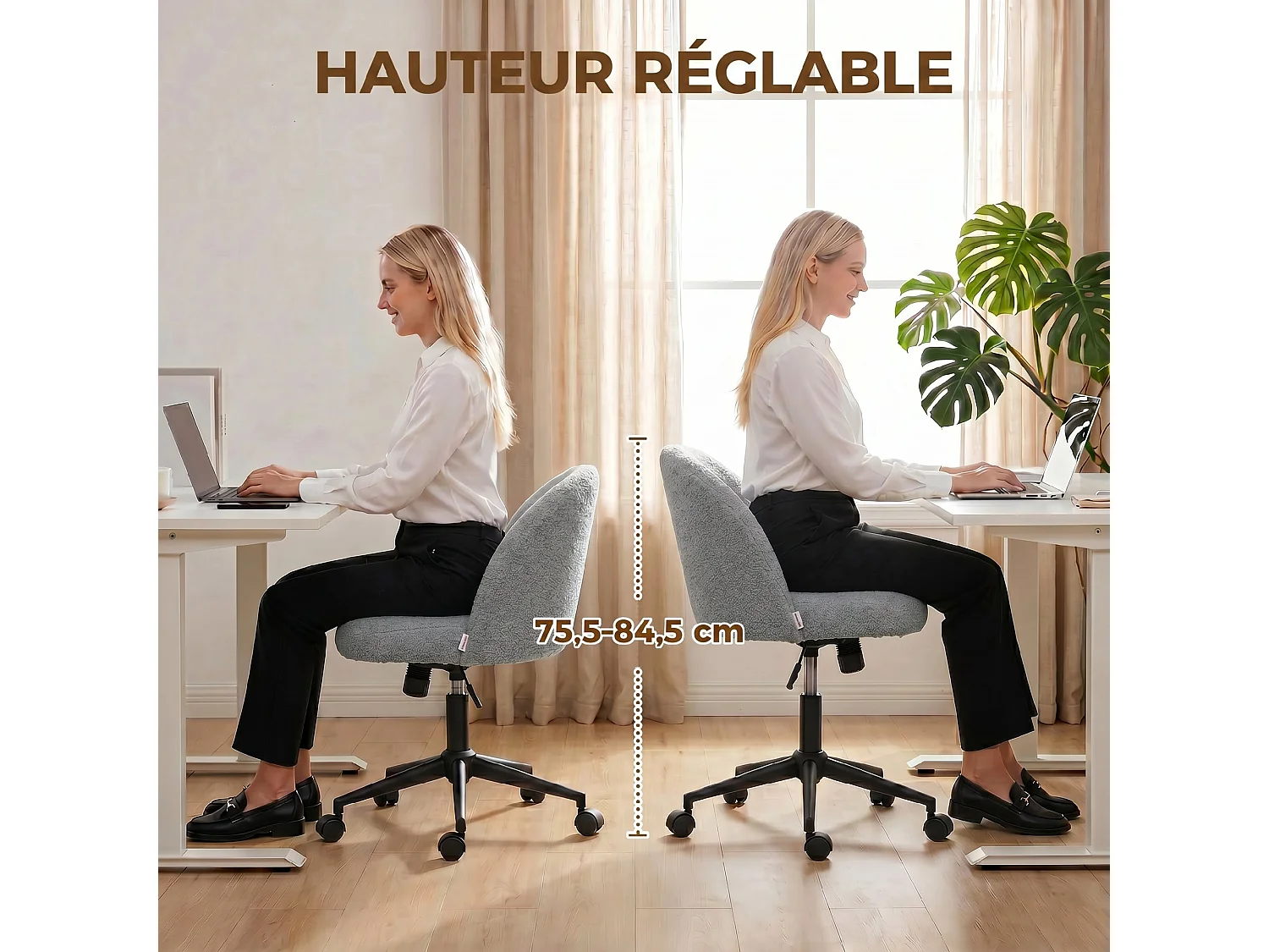 Chaise de bureau pivotante réglable bouclette gris
