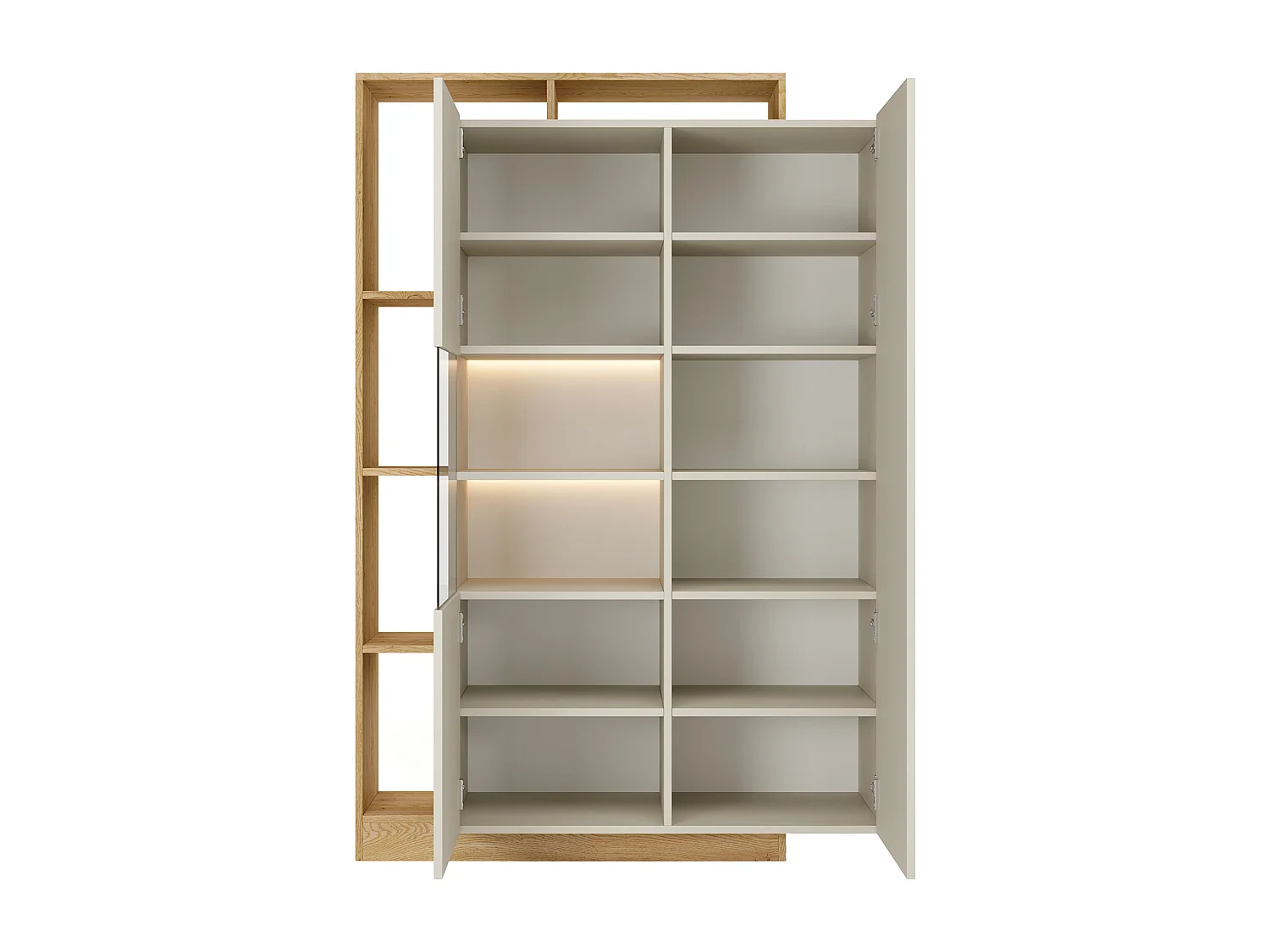 Vitrine 2 portes et 5 niches avec LEDs - Beige et naturel clair - IDESIA