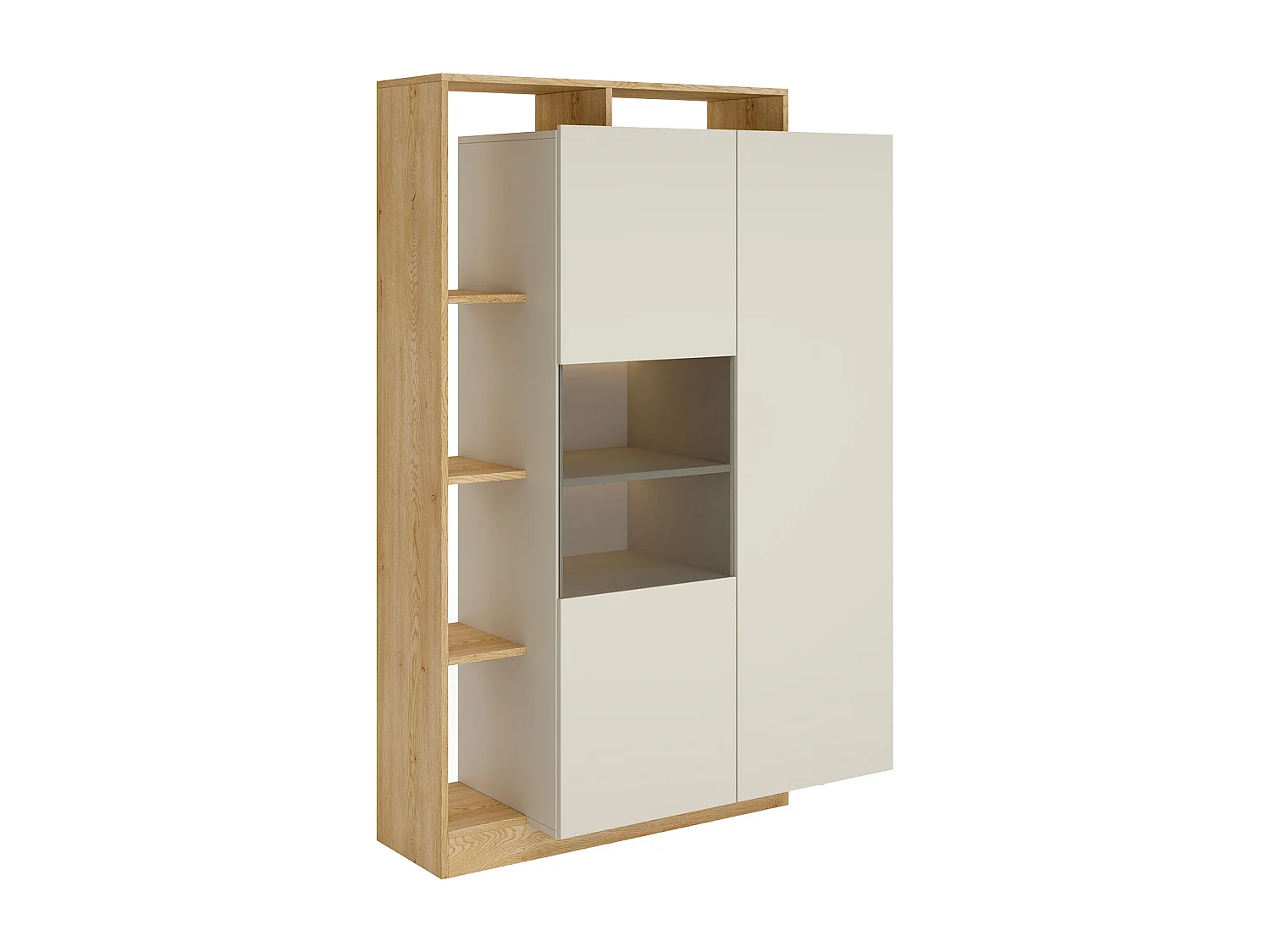 Vitrine 2 portes et 5 niches avec LEDs - Beige et naturel clair - IDESIA