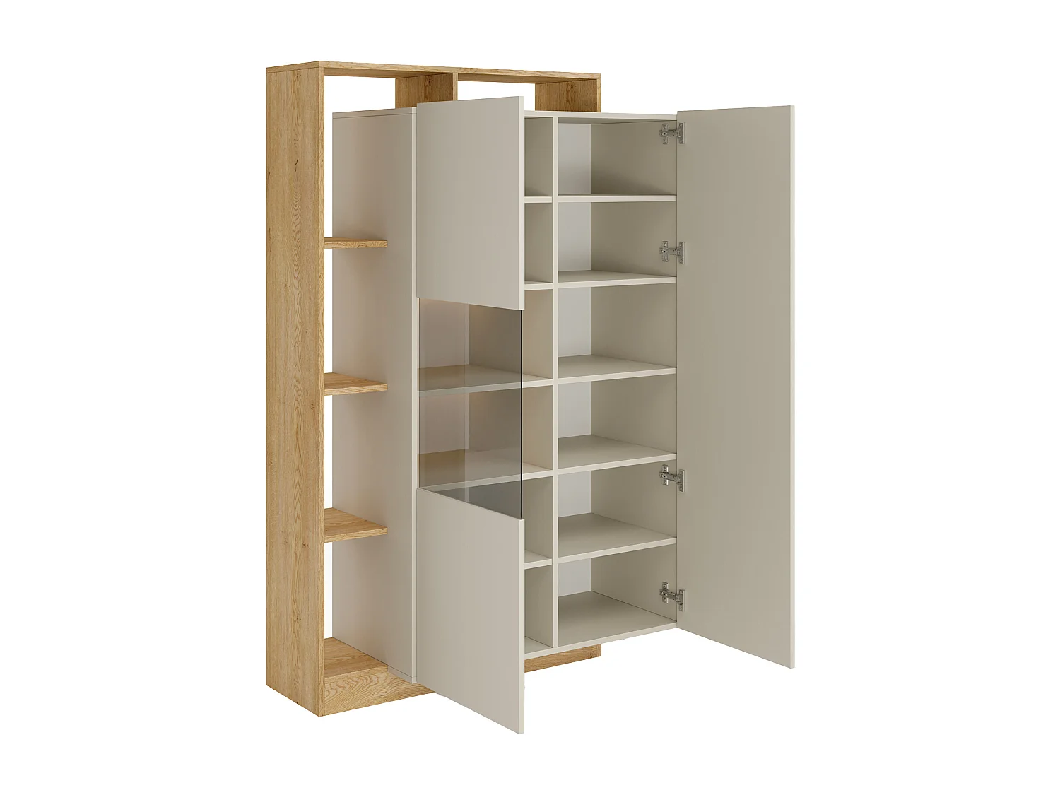Vitrine 2 portes et 5 niches avec LEDs - Beige et naturel clair - IDESIA