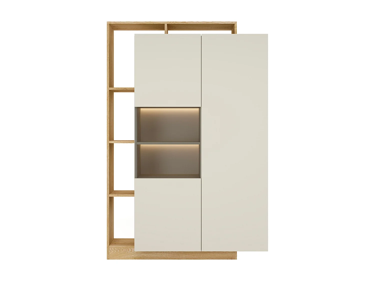 Vitrine 2 portes et 5 niches avec LEDs - Beige et naturel clair - IDESIA