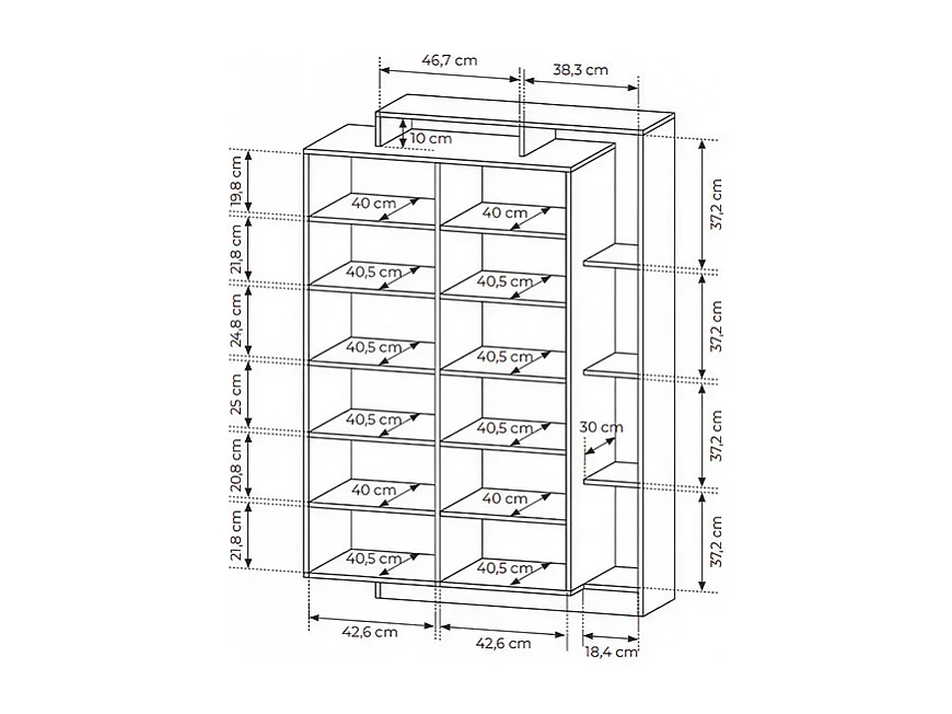 Vitrine 2 portes et 5 niches avec LEDs - Beige et naturel clair - IDESIA