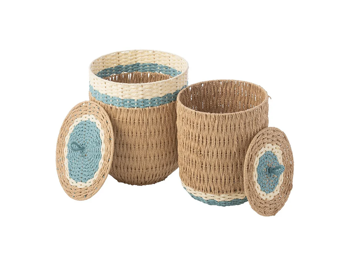Lot de 2 Paniers Enfant "Doug" 43cm Naturel & Bleu