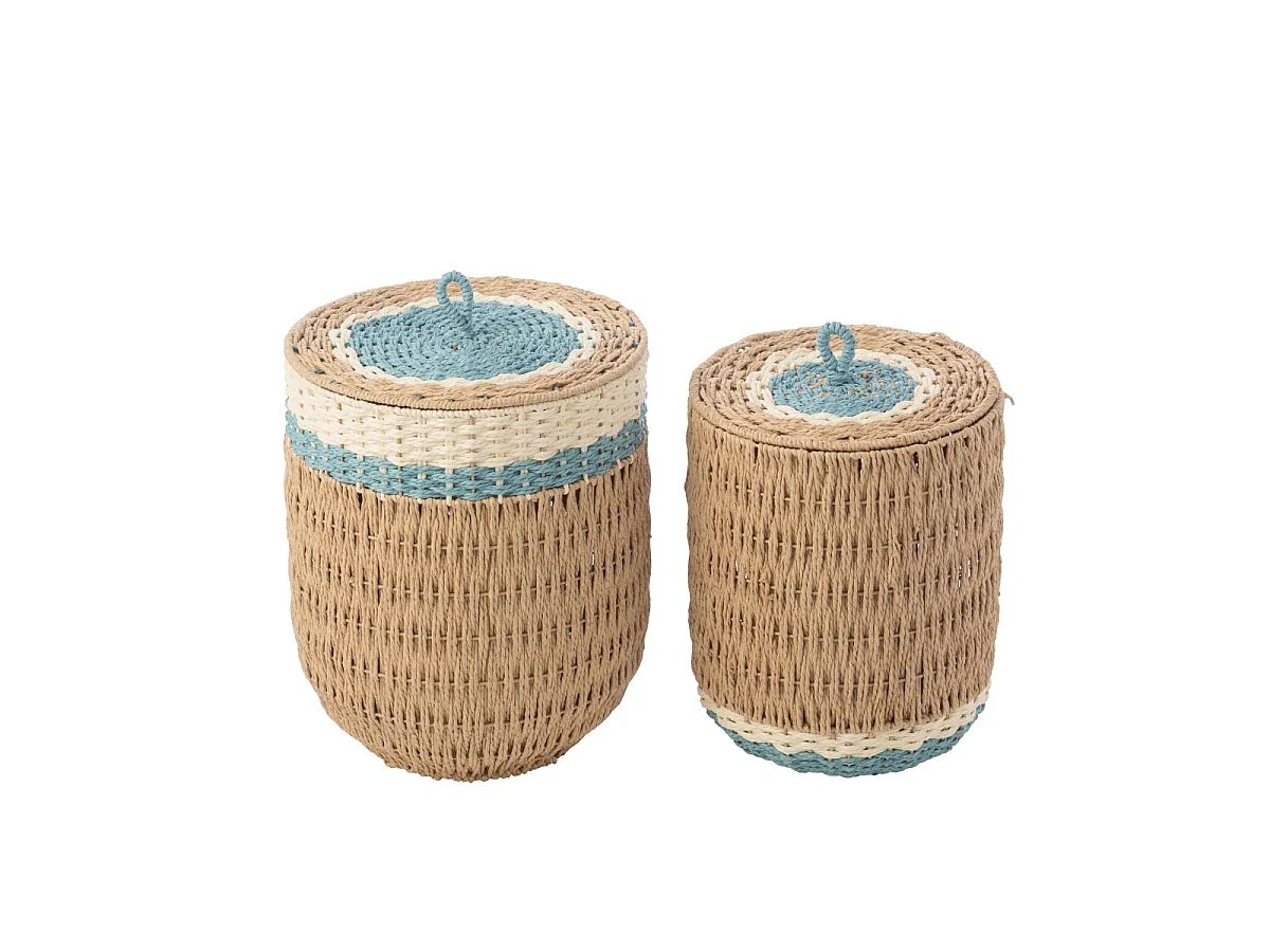 Lot de 2 Paniers Enfant "Doug" 43cm Naturel & Bleu