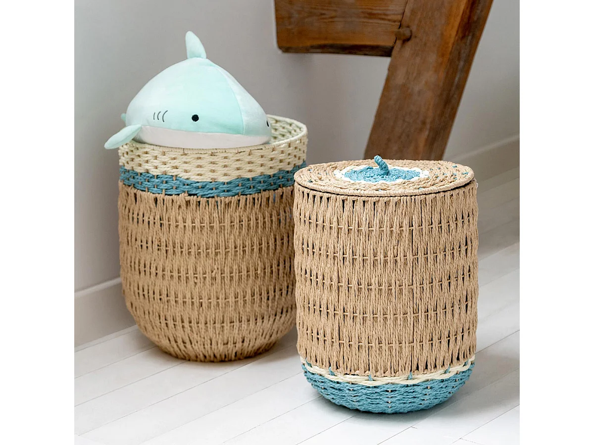 Lot de 2 Paniers Enfant "Doug" 43cm Naturel & Bleu