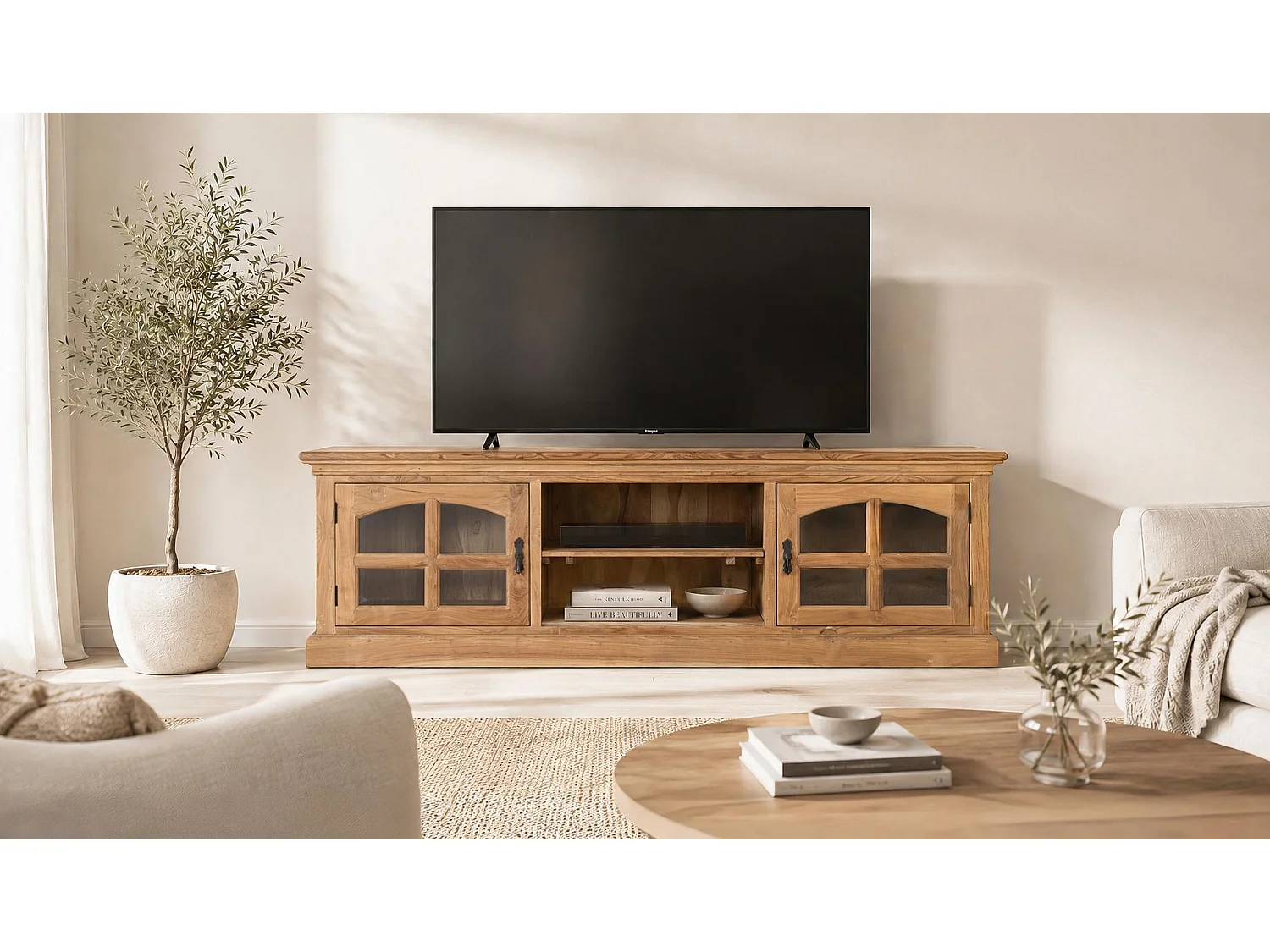 Tv-meubel van teakhout, 180 cm, moderne stijl