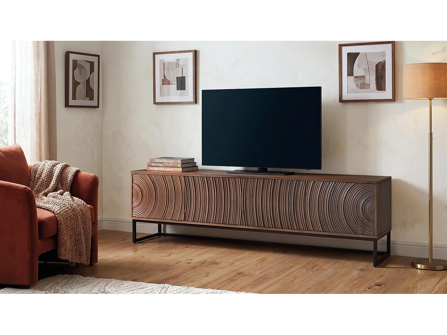 Meuble TV en bois de manguier, 170 cm, style moderne