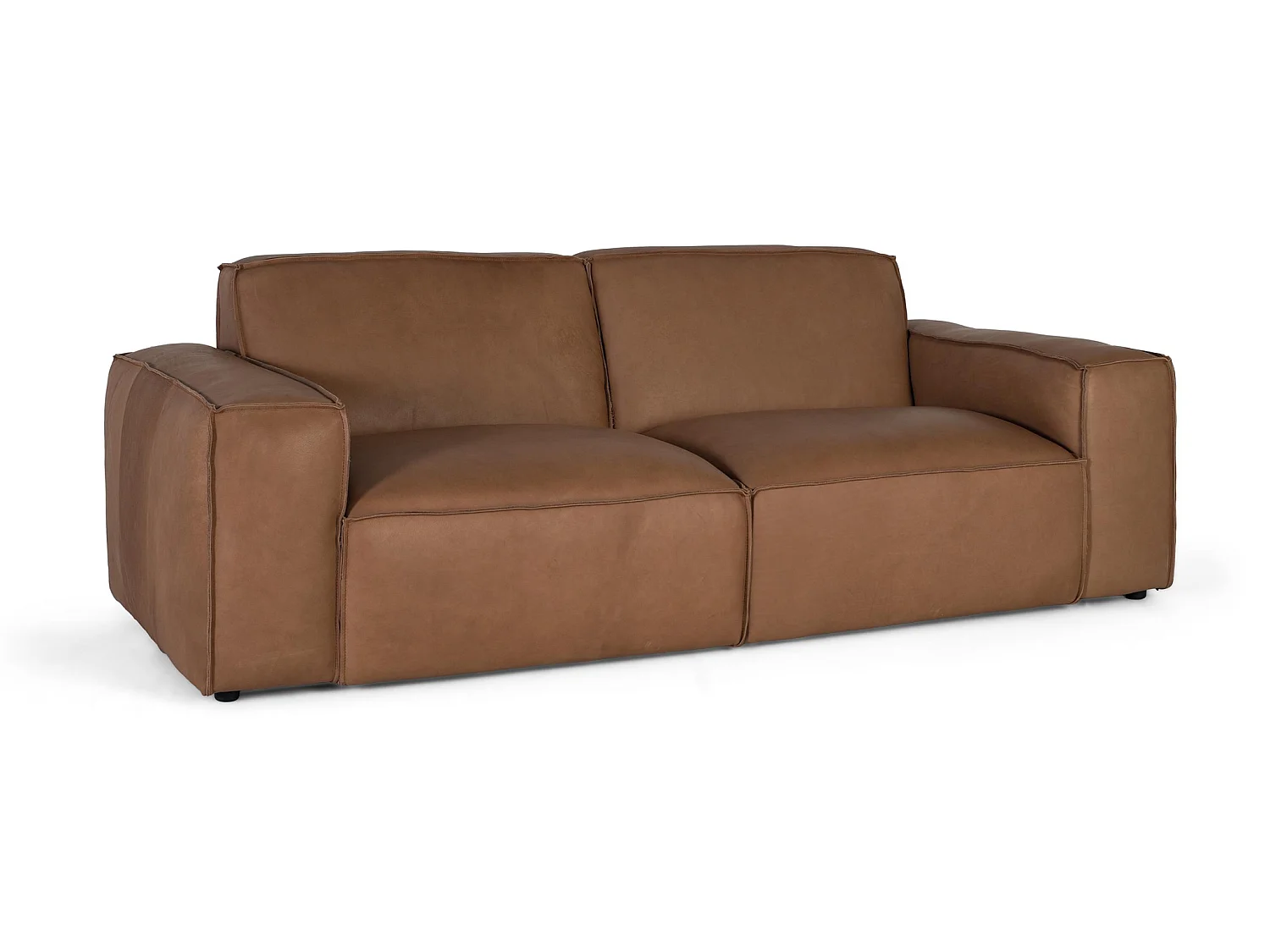 Canapé en cuir véritable avec structure en bois, 224 cm, style moderne contemporain