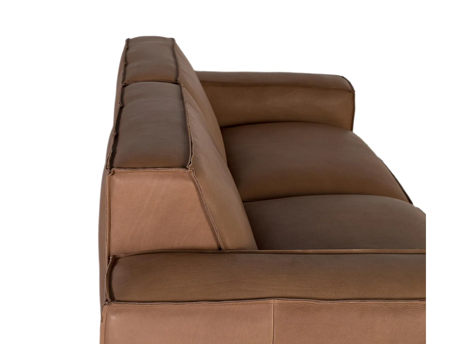 Canapé en cuir véritable avec structure en bois, 224 cm, style moderne contemporain