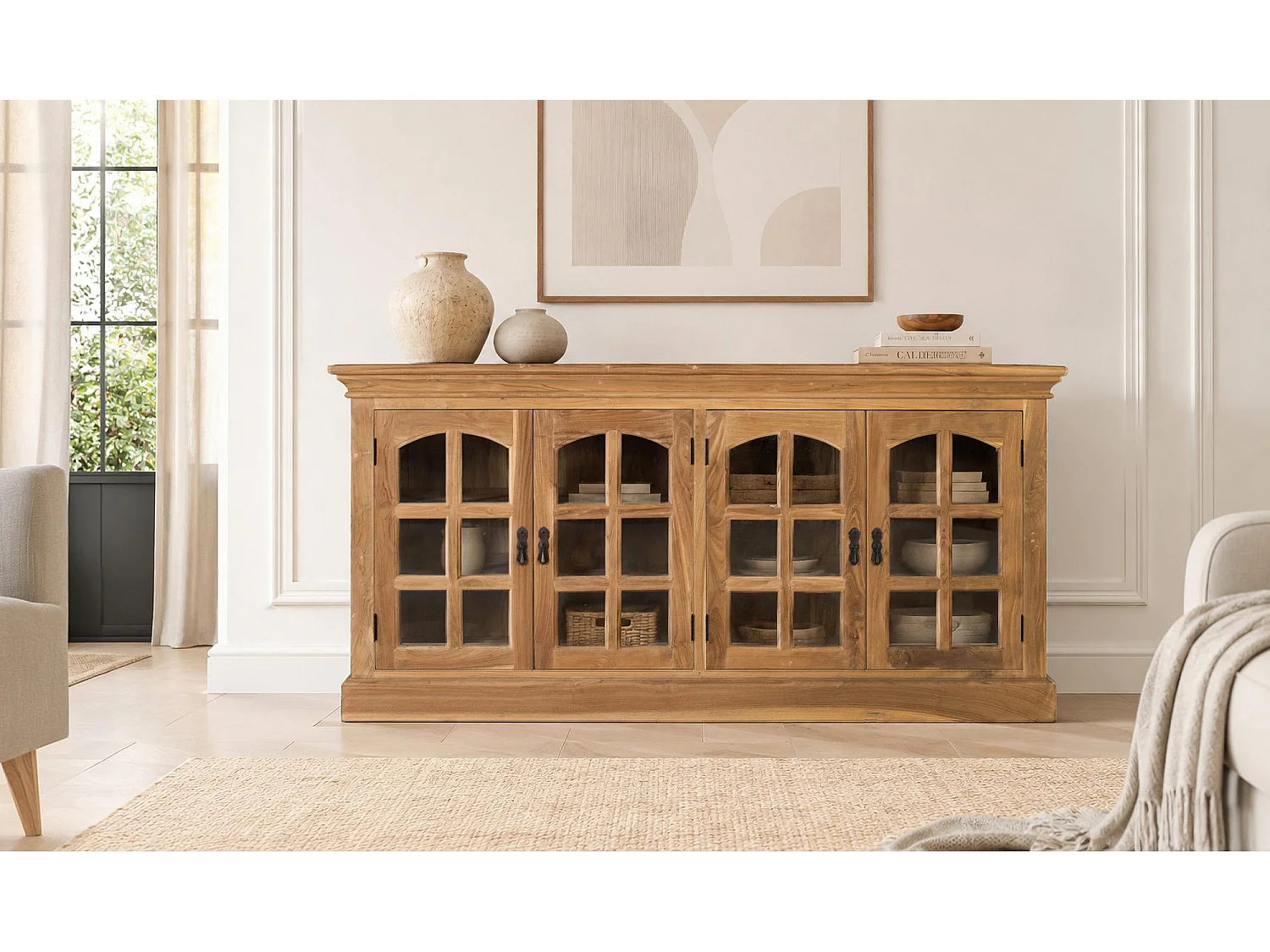 Buffet en teck 180 cm, style contemporain